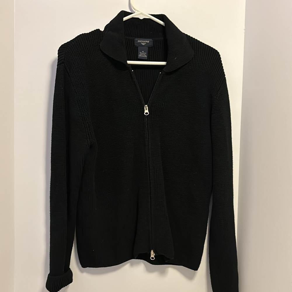 DOCKERS.. BLACK COTTON THICK SWEATER WITH DOUBLE ZIPPER SIZE MEDIUM